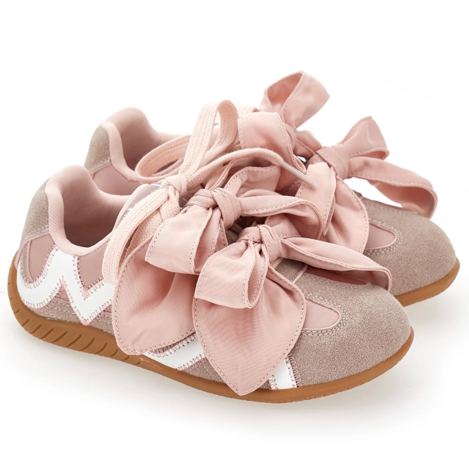 Girls Pink Suede Bow Trainers