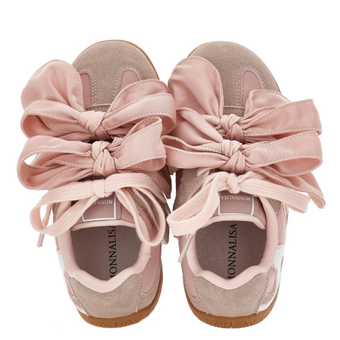 Girls Pink Suede Bow Trainers