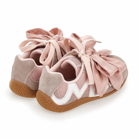 Girls Pink Suede Bow Trainers