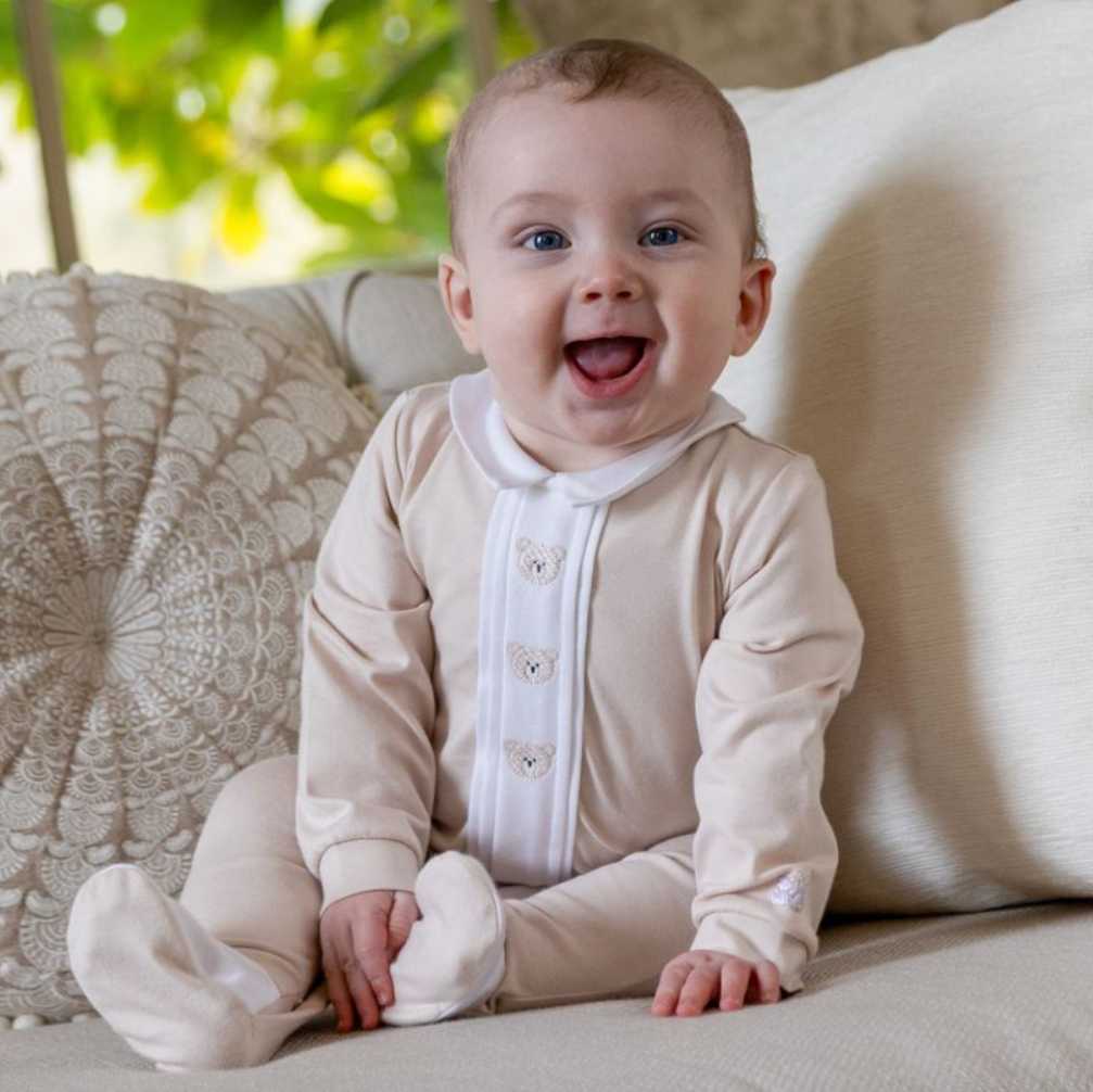 Baby Boys Beige Miles Teddy Babygrow