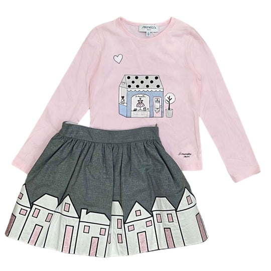 Girls Pink House Skirt Set