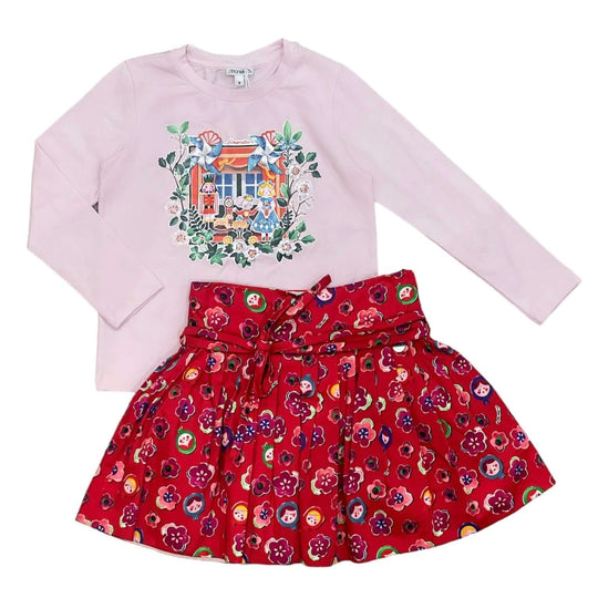 Girls Red Doll Skirt Set