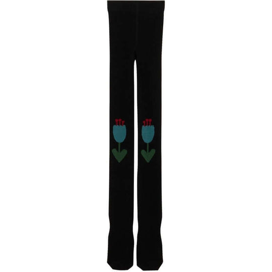 Girls Black Flower Tights