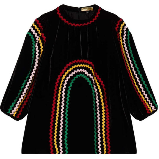Girls Black Ric Rac Velvet Dress