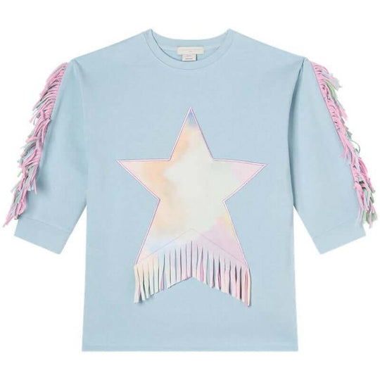 Girls Blue Cotton Star Fringe Sweatshirt Dress