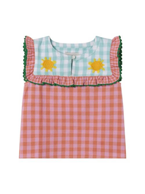 Girls Gingham Sunflower top
