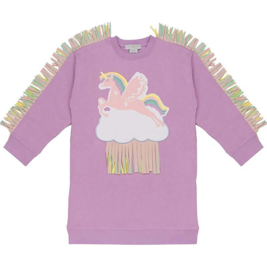 Girls Lilac Unicorn Fringe Sweatshirt Dress