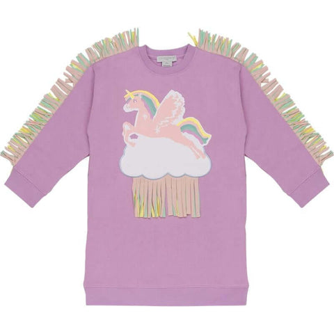 Stella McCartney Kids Girls Lilac Unicorn Fringe Sweatshirt Dress