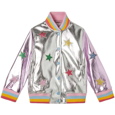 Stella McCartney Kids Girls Metalic Silver Star Varsity Jacket