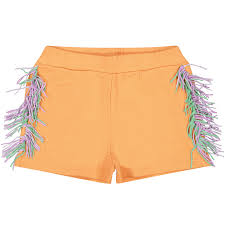 Girls Orange Fringe Jersey Shorts