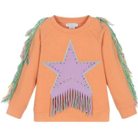 Stella McCartney Kids Girls Orange Star Fringe Sweatshirt