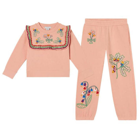 Stella McCartney Kids Girls Pink Cotton Fleece Tracksuit