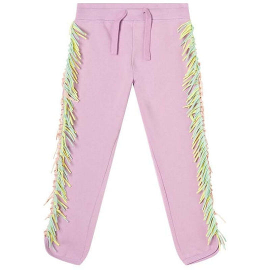 Girls Pink Cotton Fringe Joggers