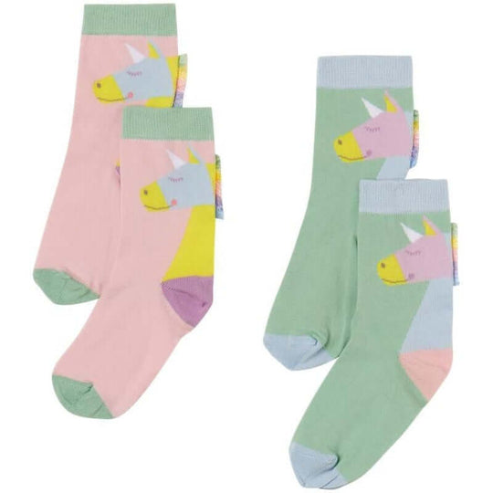 Girls Pink & Green Unicorn Socks Set
