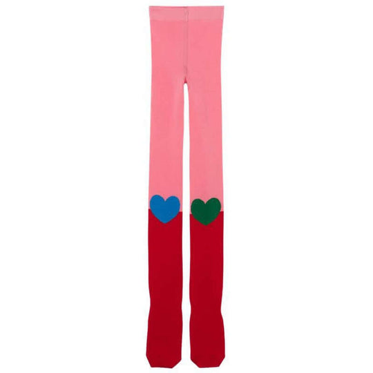 Girls Pink & Red Heart Tights