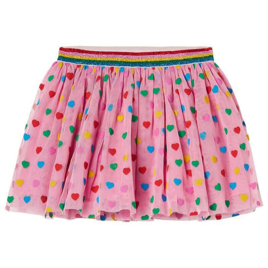 Girls Pink Tulle Heart Print Skirt
