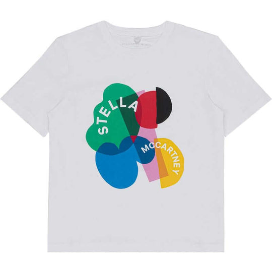 Girls White Colour Shapes Print T-Shirt