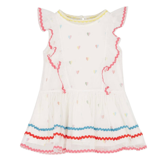 Baby Girls White Heart Print Sleeveless Dress