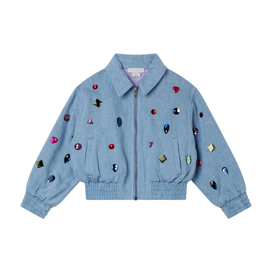 Girls Denim Jewelled Denim Bomber