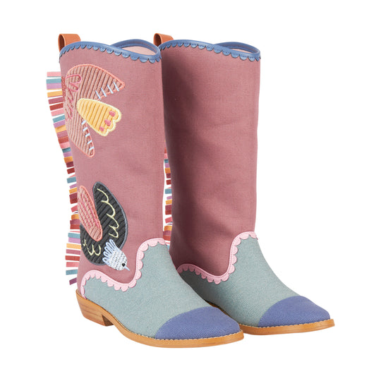 Girls Pink Bird Boots