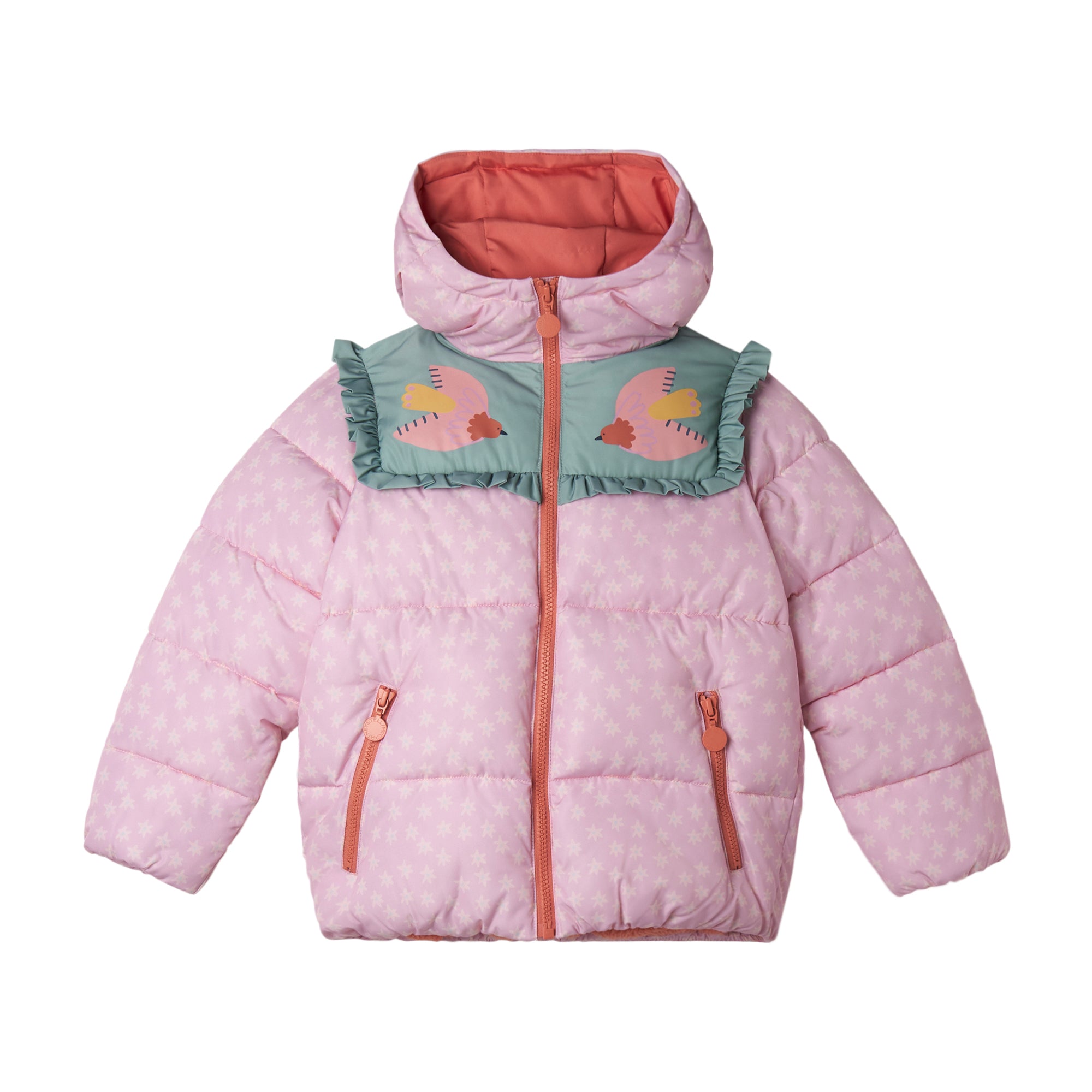 Stella McCartney Kids Girls Pink Bird Puffer Coat