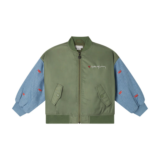 Girls Green Lips Denim Jacket