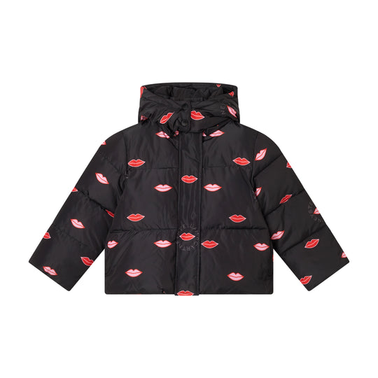 Girls Black Lips Puffer Coat