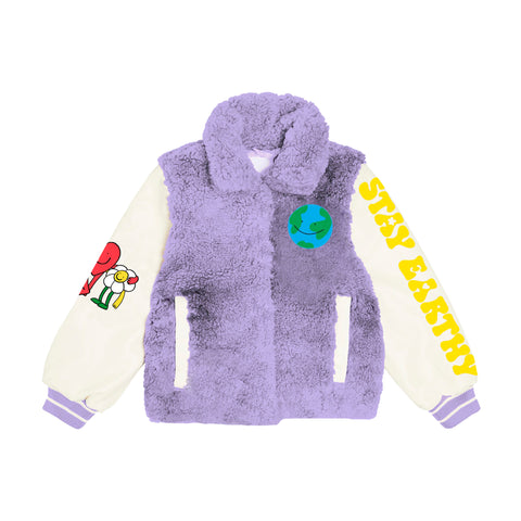 Stella McCartney Kids Girls Lilac Faux Fur Bomber Jacket
