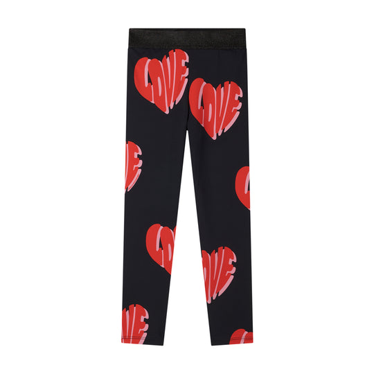 Girls Black Love Heart Leggings
