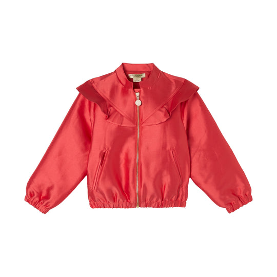 Girls Red Frill Bomber Jacket