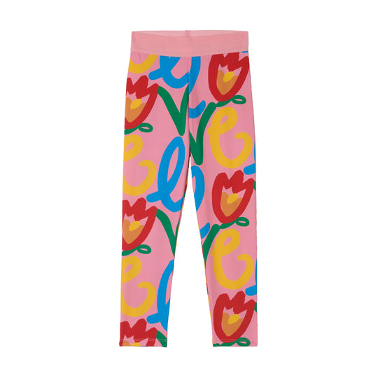 Girls Pink Flower Leggings