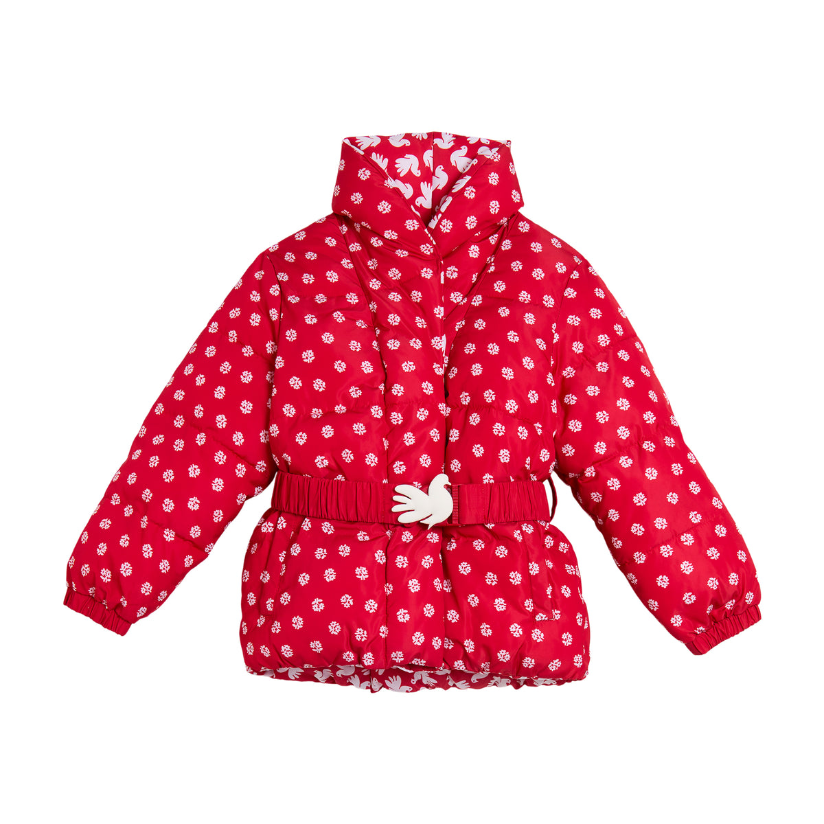 Girls Red And White Reversible Puffer