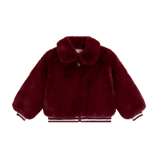 Girls Maroon Faux Fur Bomber Jacket