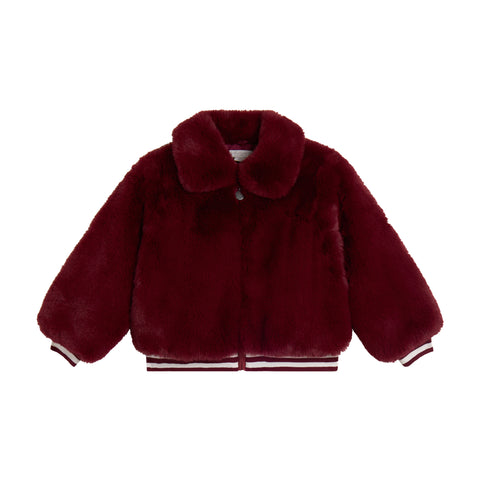 Girls Maroon Faux Fur Bomber Jacket
