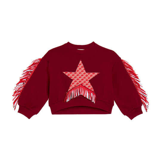 Girls Maroon Star Fringe Sweatshirt