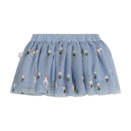 Girls Misty Blue Emroidered Skirt