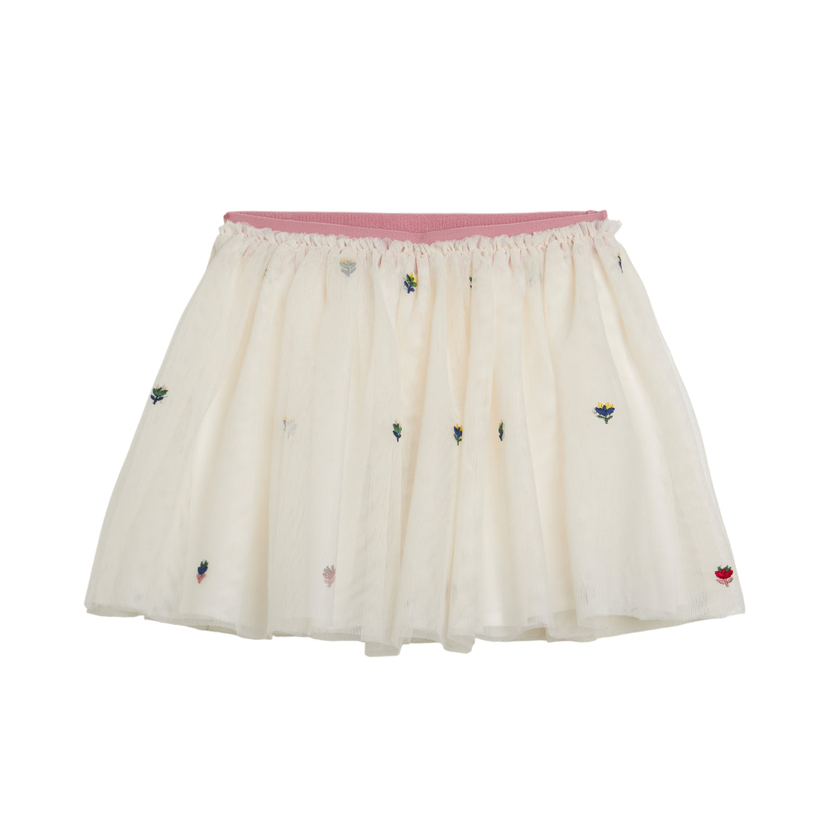 Girls Ivory And Embroiderered Tulle Skirt