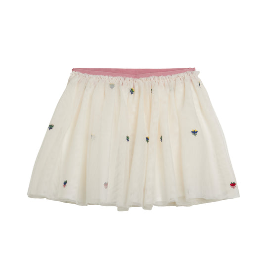 Girls Ivory And Embroiderered Tulle Skirt