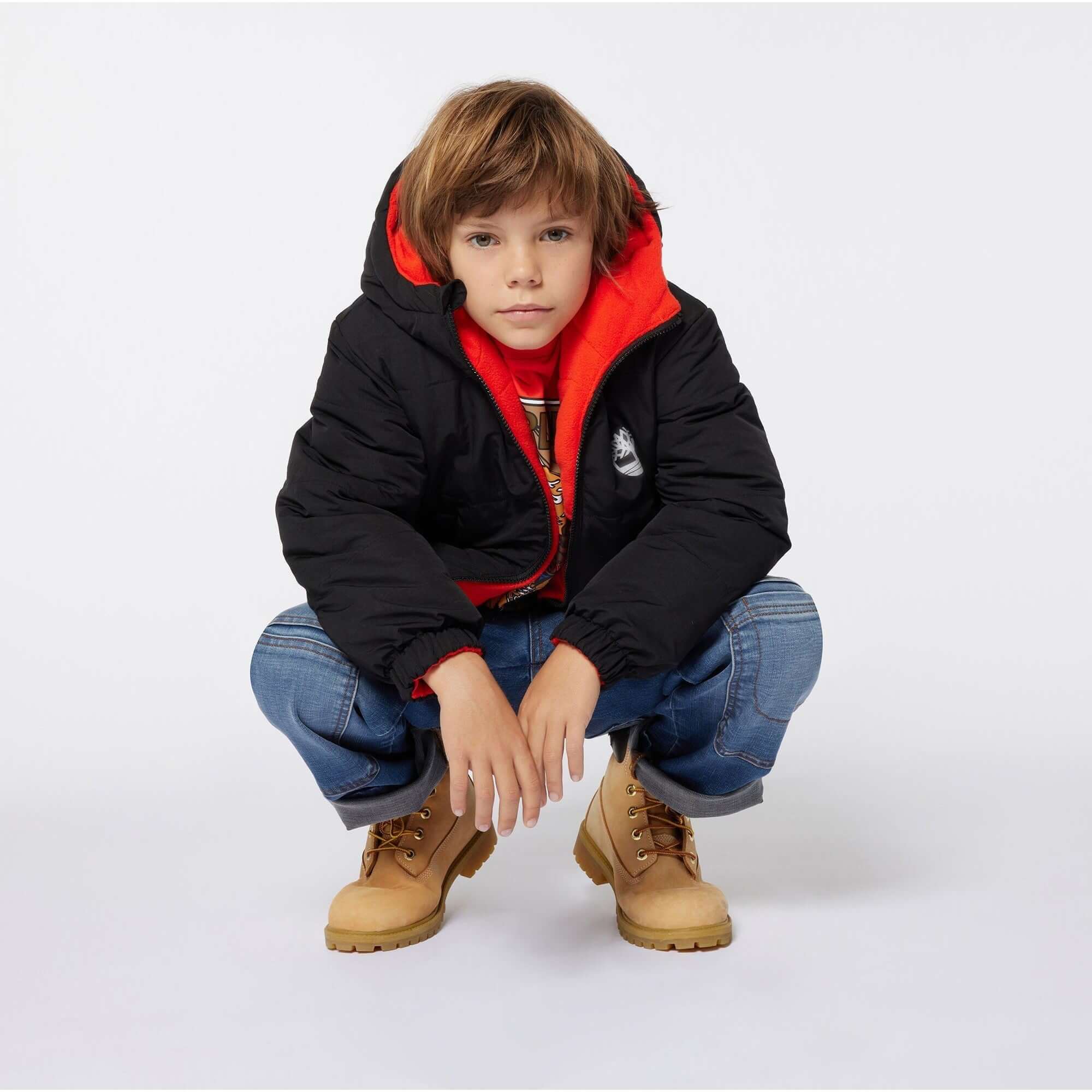 Timberland Kids Boys Red/ Black Reversible Puffer Coat