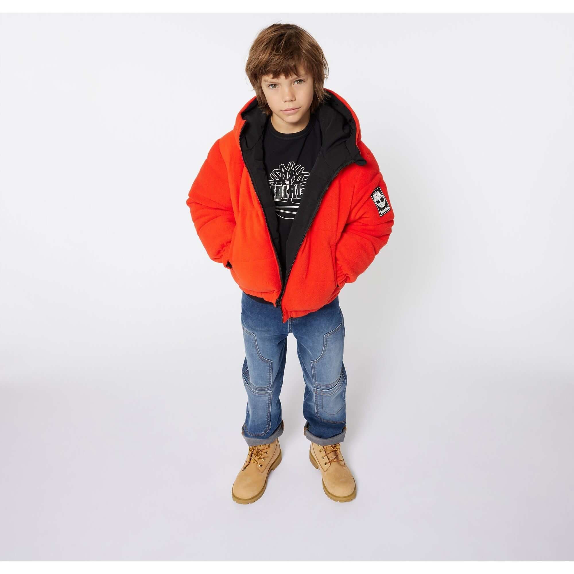 Timberland Kids Boys Red/ Black Reversible Puffer Coat