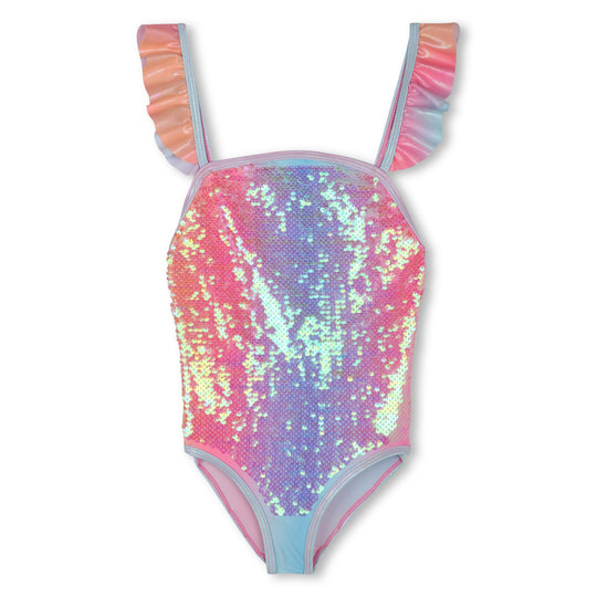 Girls Pink Sequin Swimming Costume