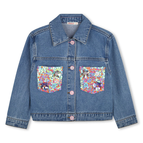 BILLIEBLUSH Girls Denim Sequin Jacket