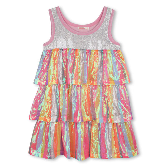 Girls Pink Frill Sequin Dress