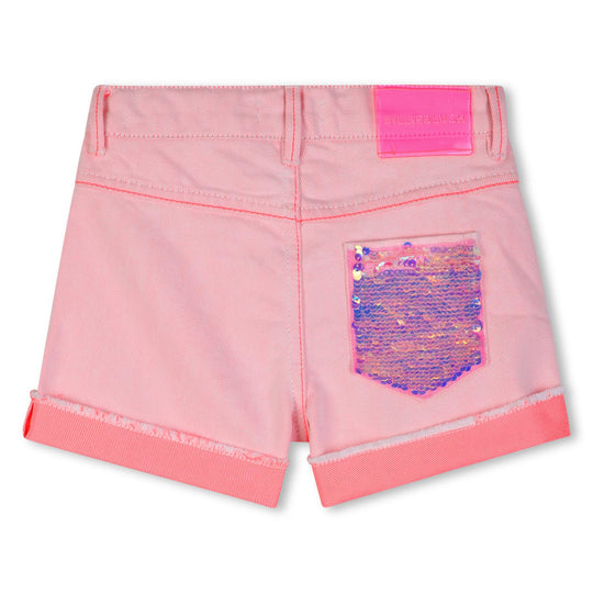 Girls Pink Sequin Denim Short