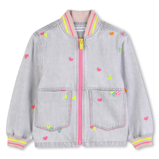 Girls Grey Denim Heart Jacket