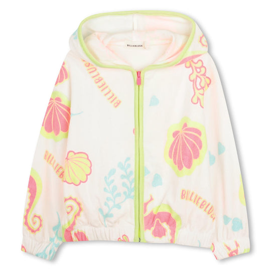 Girls Peach Towelling Hooded Cardigan