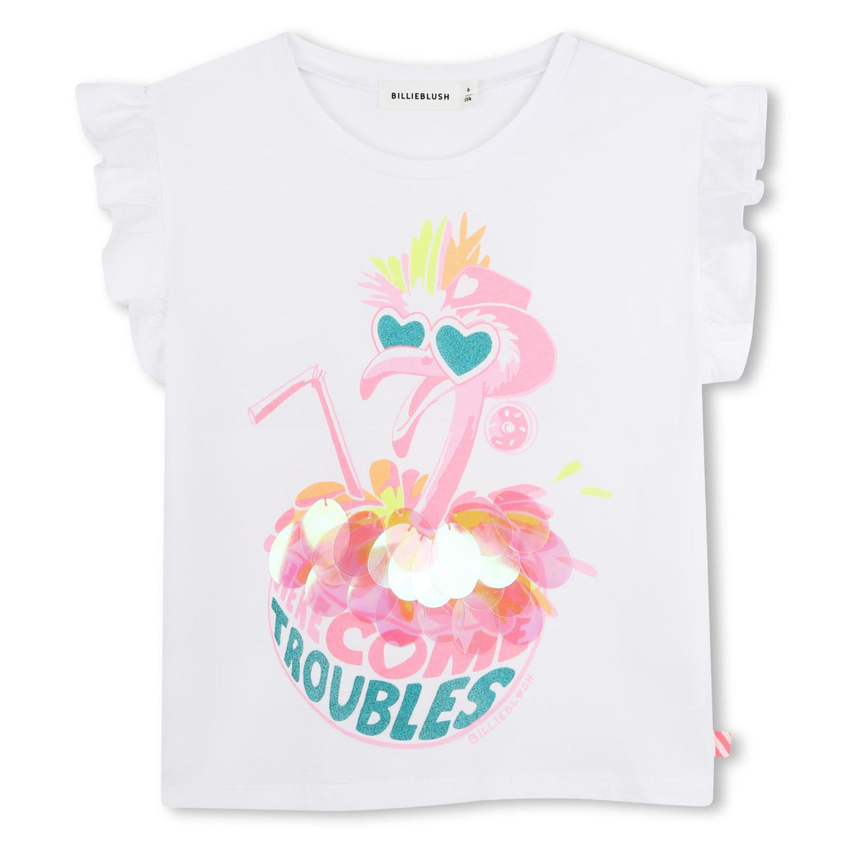 Billieblush Girls White Flamingo Frill Top