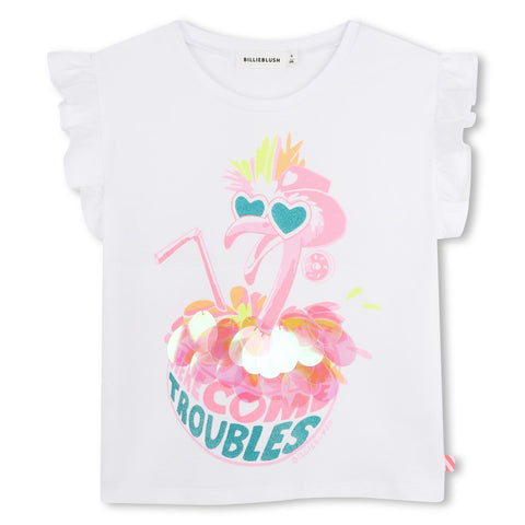 Billieblush Girls White Flamingo Frill Top