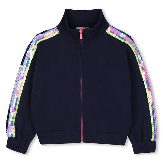 Girls Navy Sequin Zip Up Hoodie