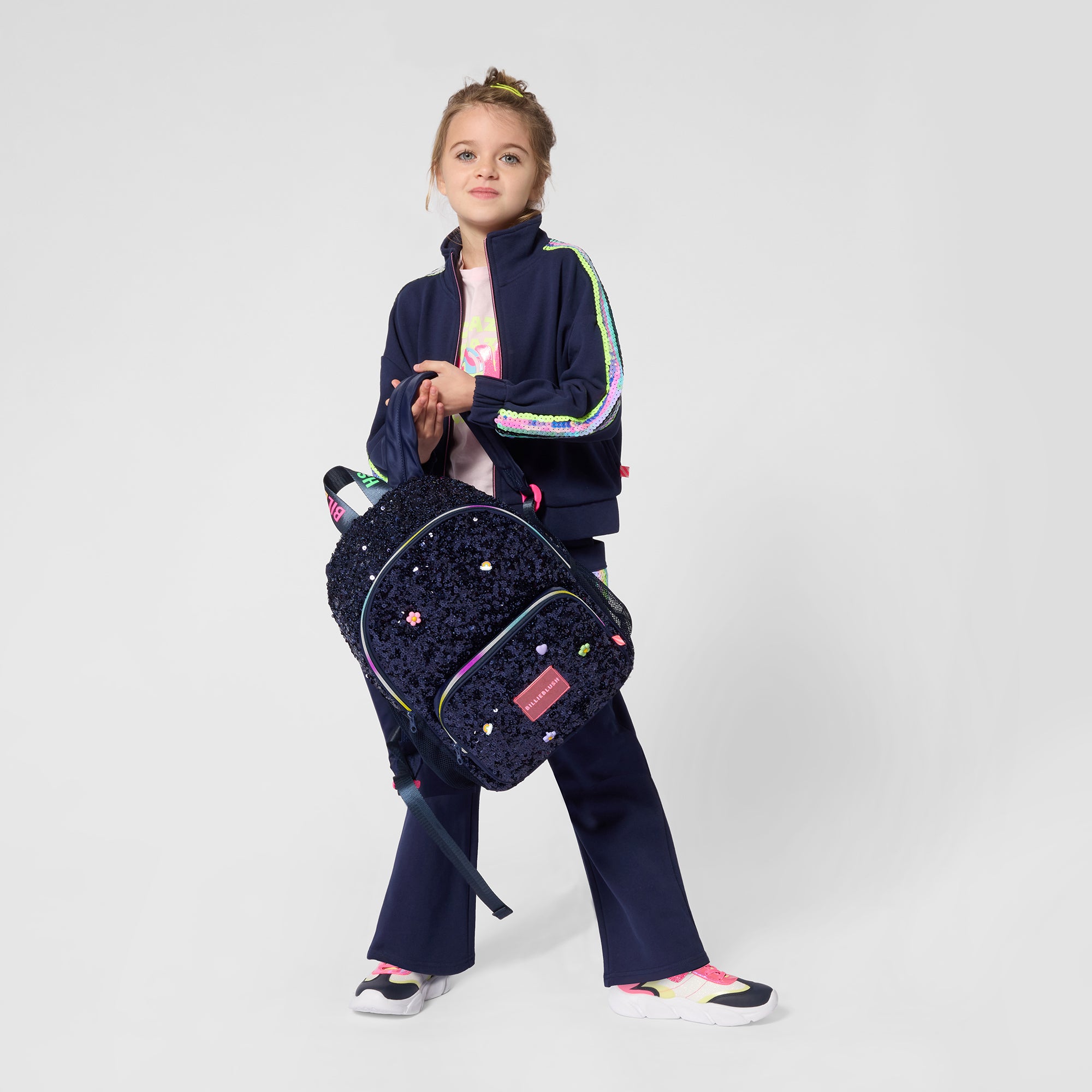BILLIEBLUSH Girls Navy Sequin Zip Up Hoodie